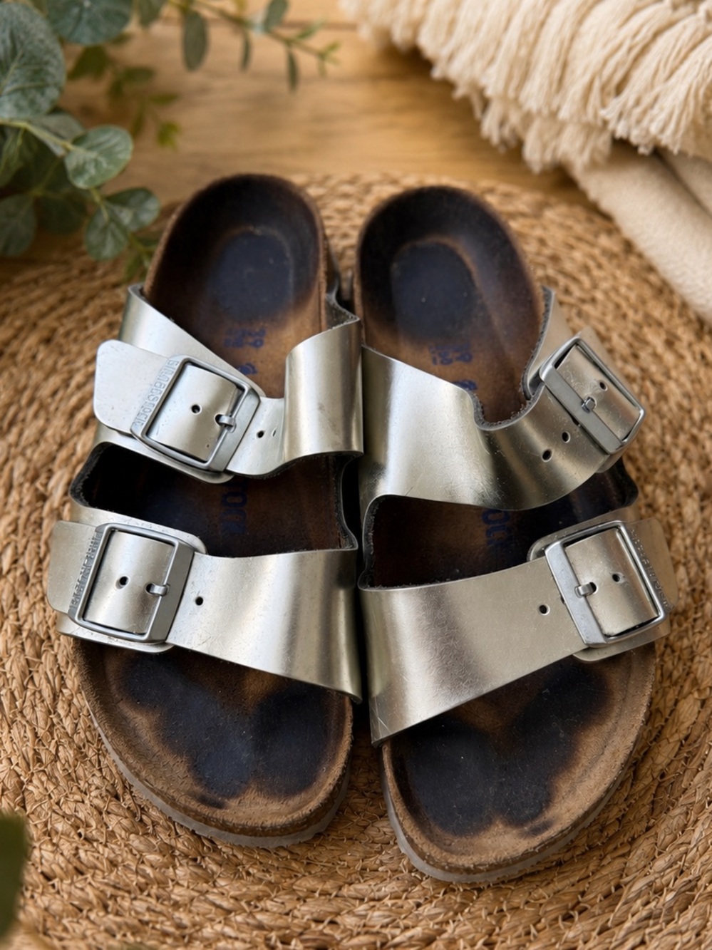 Birkenstock Metallic Silver Arizona Two-Strap Sandals